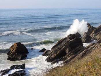 Scenic view of sea against clear sky