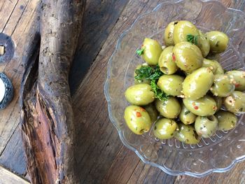 High angle view of grapes on table