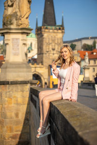 Woman traveling in city