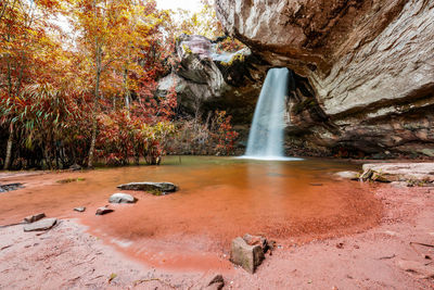 Scenic view of waterfall in park during autumn