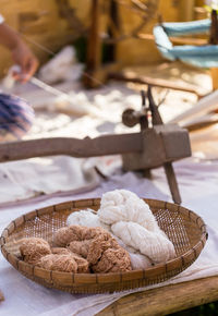 Close-up of basket on table at market stall