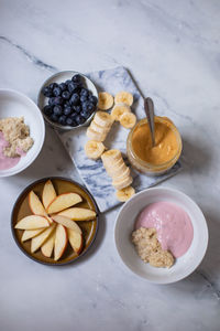 High angle view of breakfast on table