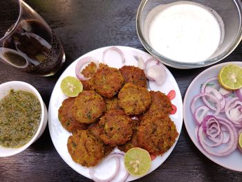 High angle view of food on table