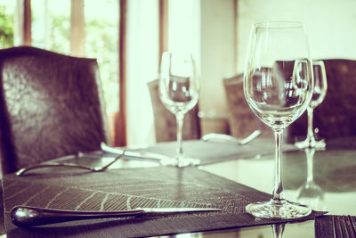 Close-up of wineglass on table