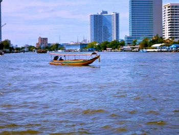 Boat sailing in river