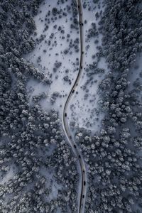 High angle view of snow on road against sky