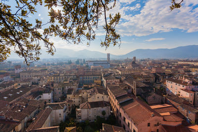 High angle view of buildings in city