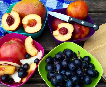 Close-up view of sliced fruit on table