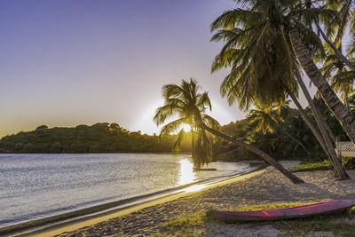 Scenic view of sea against clear sky during sunset