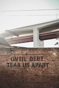 Low angle view of text on wall