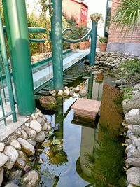 High angle view of stones by canal