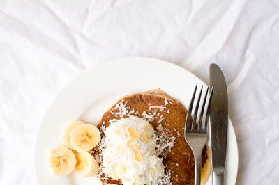 High angle view of breakfast on table