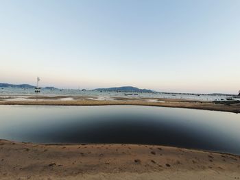 Scenic view of beach against clear sky