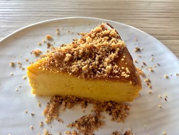 Close-up of cake in plate on table