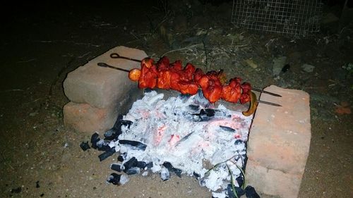 High angle view of bonfire