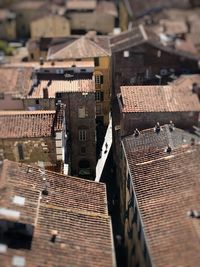 High angle view of residential buildings in city