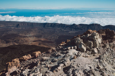 Aerial view of landscape and mountains against sky