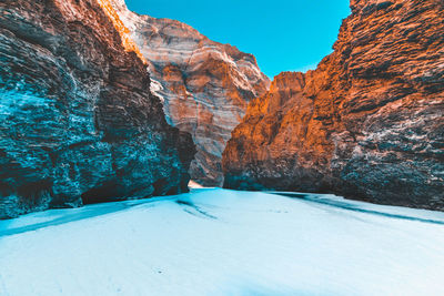 Snow covered mountain against clear sky