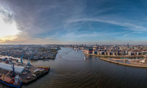 The port of hamburg with a good weather