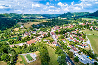 High angle view of townscape against sky