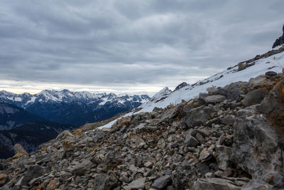 Scenic view of snowcapped mountains against sky