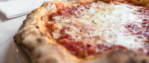 High angle view of pizza on table