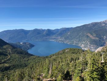 Scenic view of mountains against blue sky