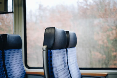 Close-up of empty seats in train