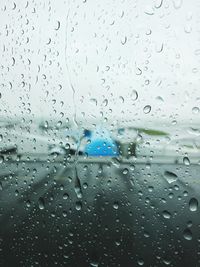 Full frame shot of raindrops on glass window