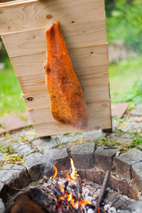 High angle view of crab on wood