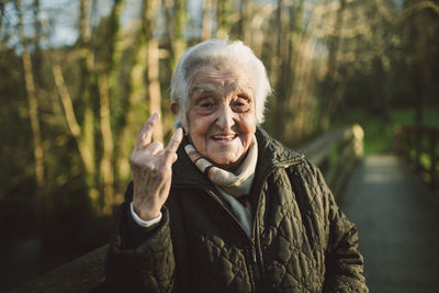 Portrait of man smiling outdoors