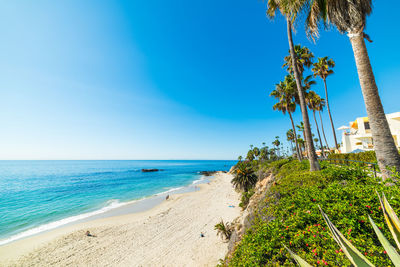 Scenic view of sea against blue sky