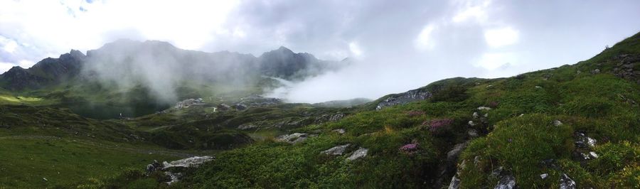 Panoramic view of mountains against sky