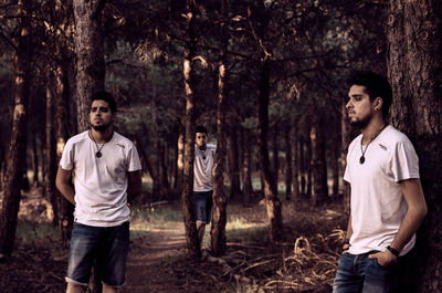 Young couple looking at forest