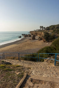 Scenic view of beach against clear sky