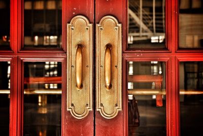 Close-up of red door