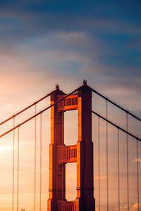 View of suspension bridge against cloudy sky