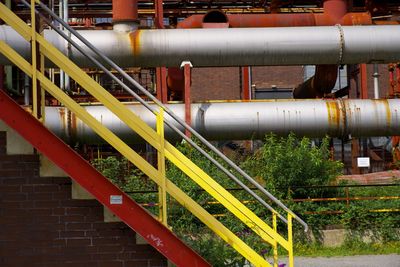 High angle view of metallic pipes