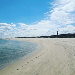 Scenic view of beach against blue sky