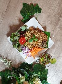 High angle view of chopped fruits on table