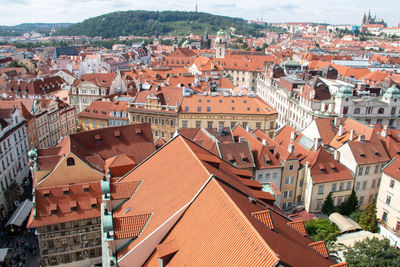 High angle view of buildings in city