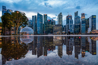 Reflection of buildings in lake