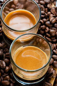 High angle view of coffee cup on table