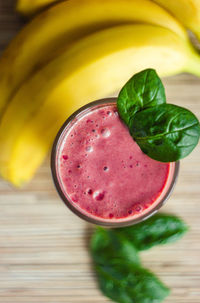 High angle view of fruit in glass on table