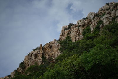 Low angle view of rock formations against sky