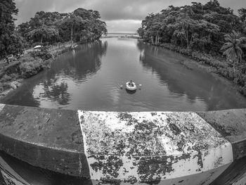 High angle view of ducks in lake