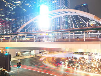 Light trails on road at night