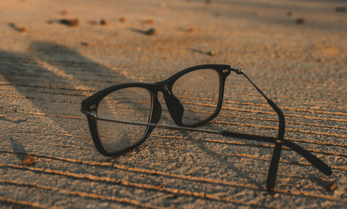 Close-up of eyeglasses on table