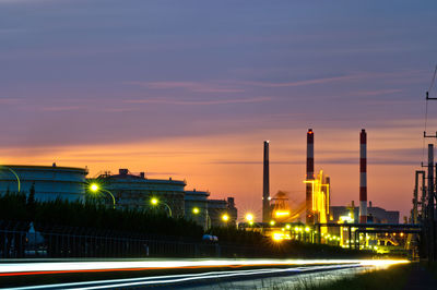 Light trails in factory areas.