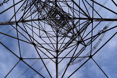 Low angle view of electricity pylon against sky